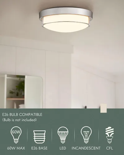 Vista 3 de 4822-BN - Lámpara de techo cerca de techo, de níquel con 2 luces para lavandería, cocina, dormitorio, baño, 4822-BN Clase esmerilada y níquel