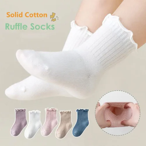 Vista 3 de Calcetines largos de algodón sólido hasta la rodilla para niñas recién nacidas y niñas pequeñas