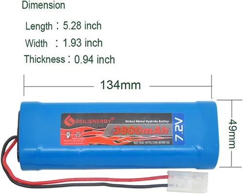 Vista 2 de Batería recargable de 7.2v 3800mAh NI-MH RC con enchufe Tamiya estándar para coches RC (paquete de 1)