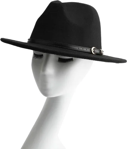 Vista 5 de Melesh. - Sombrero de fieltro clásico, de ala ancha y cinturón con hebilla, tipo Fedora.