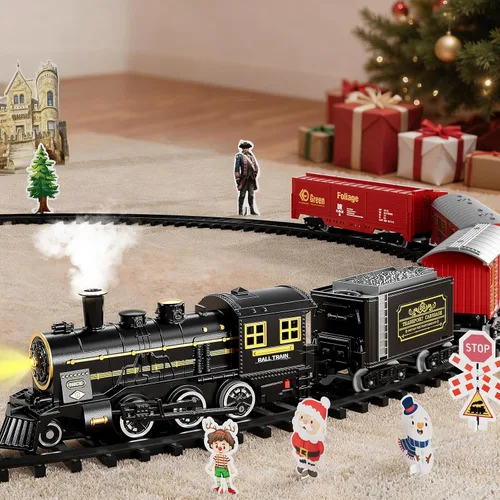 Vista 7 de NIPLOOOW Juego de tren para niños de 4 a 8 años, juguete de tren eléctrico con sonido realista, luces y humo para debajo del árbol de Navidad