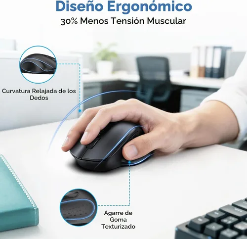 Vista 3 de TECKNET Ratón inalámbrico para computadora portátil, ratón inalámbrico Negro