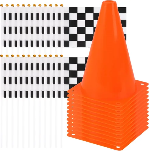 Vista 8 de Conos de tráfico mini (con agujero en la parte superior) con banderas de carreras a cuadros, conos de seguridad deportivos para conos de fútbol