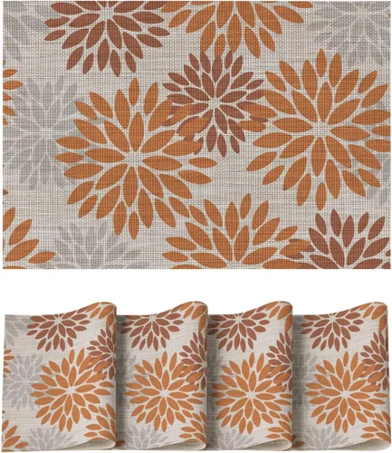 Vista 9 de Artoid Mode - Juego de 4 manteles individuales de vinilo con diseño floral, resistentes al calor, lavables, antideslizantes, de PVC, para decoración