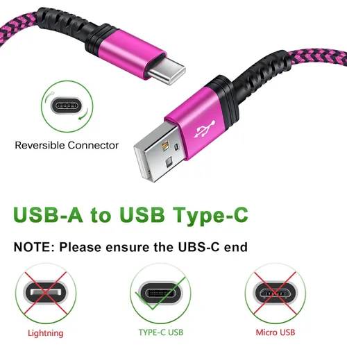 Vista 4 de Paquete de 3 cables Samsung de carga rápida USB tipo C de 10 pies para Samsung Galaxy S26 Ultra/A17 5G/A16/A56/S25FE/A15/A54/S24Plus/Z