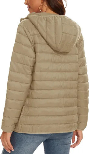 Vista 2 de MAGCOMSEN Chaqueta acolchada con capucha para mujer, ligera, acolchada, con 4 bolsillos, con cremallera, ropa cálida para invierno