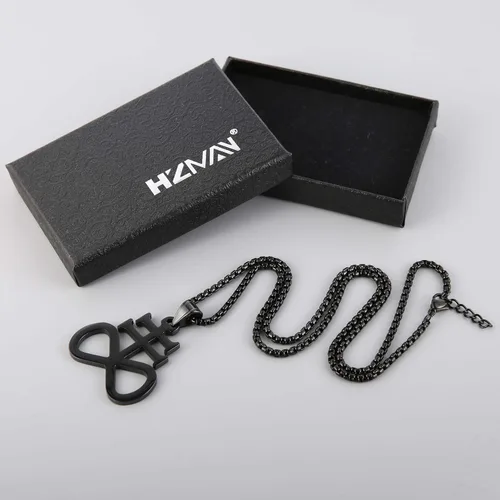 Vista 5 de HZMAN Collar colgante de cruz de acero inoxidable unisex de la iglesia de Satanás de Satanás de Leviatán,Joyería religiosa
