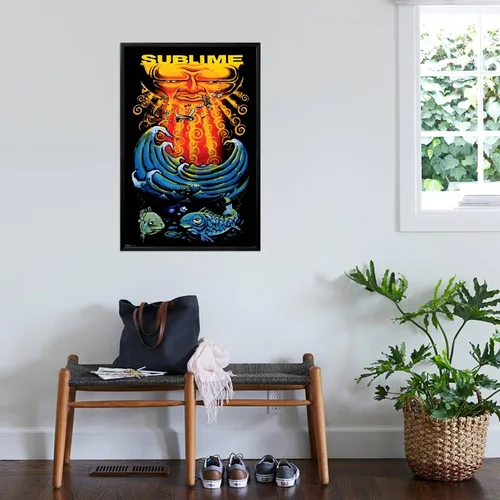 Vista 3 de AllPosters Póster de pared sublime, diseño de sol y pez sobre marco negro, 24 x 36 pulgadas