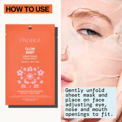Vista 14 de Pacifica Máscara Facial en Hoja - Máscara Facial Iluminadora Glow Baby con Vitamina C, Aloe y Kelp – Máscara Refrescante para Manchas Oscuras