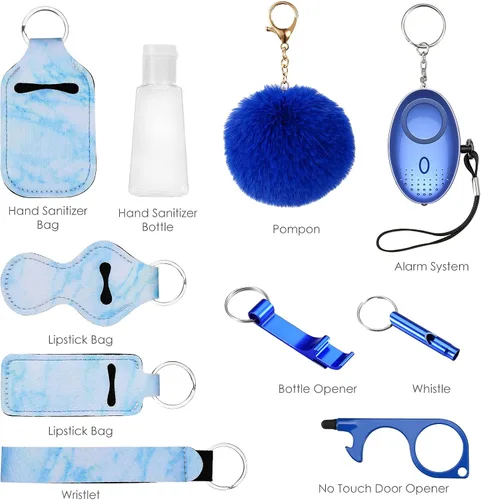 Vista 8 de AMIR Juego de llaveros de seguridad para mujeres y niños, 10 accesorios de llavero de seguridad, juego de llaveros de defensa personal para niñas