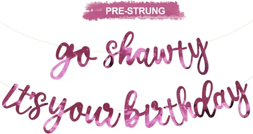 Vista 12 de BEISHIDA Pancarta Black Go Shawty It's Your Birthday de 11.4 pies, SIN BRICOLAJE - Pancarta de Feliz Cumpleaños con Purpurina Tema Hip Hop - Negro