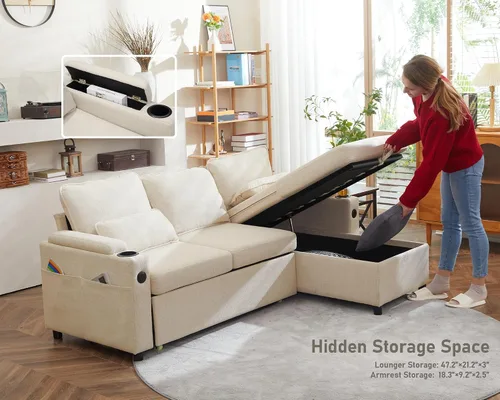 Vista 5 de Sofá cama extraíble 2 en 1 sofá cama seccional sofá en forma de L