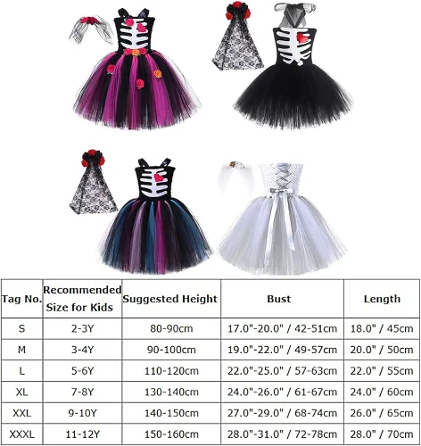 Vista 6 de IBAKOM Disfraz de Halloween aterrador para niños 2 piezas vestido de novia de esqueleto trajes de boda de la muerte para niños pequeños disfraz
