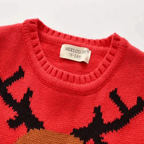 Vista 3 de Suéter tejido de algodón con cuello redondo y cuello redondo para niños pequeños, ropa cálida para otoño e invierno