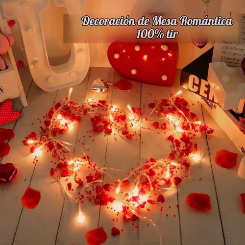 Vista 3 de Mosoan Decoración del día de San Valentín, guirnalda de 30 luces LED de 10 pies con luces de corazón rojo, funciona con pilas, luces de día de San