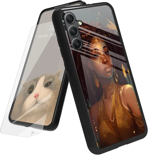 Vista 98 de Funda para Samsung Galaxy A12 5G con protector de pantalla, parte trasera de vidrio templado + TPU de silicona suave que absorbe los golpes