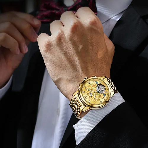Vista 2 de OLEVS Reloj automático para hombre, cuerda automática, mecánica, de lujo, de acero inoxidable, multicalendario, impermeable, luminoso, reloj