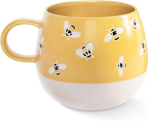 Vista 19 de Fringe Studio Taza Redonda de Gres, Monograma Floral Letra "E" 3.38" DIA. X 3.5"H, 14 fl.oz., con Asa Dorada Pintada a Mano (428047)