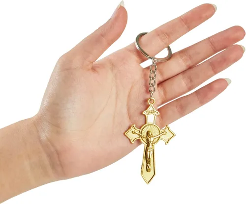 Vista 4 de Juvale Paquete de 24 llaveros de cruz cristiana, llaveros religiosos a granel para primera comunión, Pascua, bautismo, recuerdos funerarios