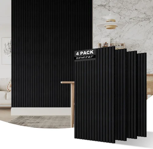 Vista 15 de AKUMAX - Paneles de pared acústicos de listones de madera, 2 unidades de 24 x 48 pulgadas cada uno, 15.5 pies cuadrados, paneles de pared de Roble