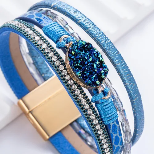 Vista 107 de FANCY SHINY - Pulsera de cuero estilo bohemio, pulsera de cuentas de cristal con cierre magnético, regalos de joyería para mujer