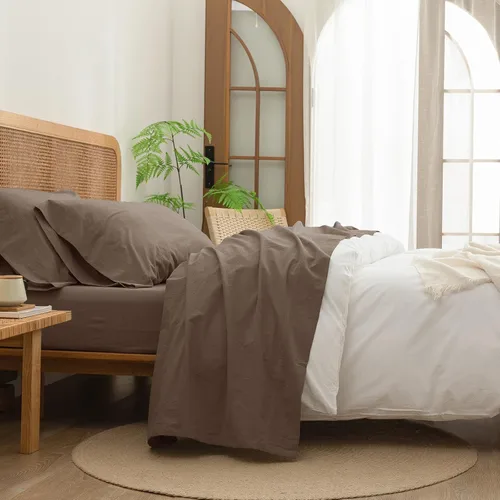 Vista 13 de BESTOUCH Juego de sábanas 100% algodón lavado, tacto de lino, súper suave, cómodo, elegante, ligero, juego de ropa de cama de 3 piezas, color gris