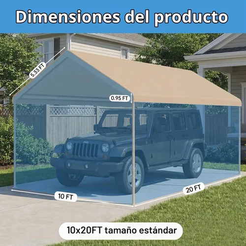 Vista 3 de Cubierta de toldo de repuesto para cochera de 10 x 20 pies para la parte superior de la tienda de campaña, cubierta de refugio de garaje con cuerdas