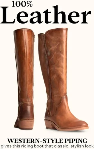 Vista 4 de Frye Carson - Botas altas para mujer hechas de cuero anticuado con ribetes de estilo occidental, cierre de cremallera interior y tacón bajo, altura