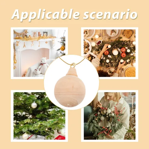 Vista 3 de EXCEART 10 adornos de madera de Navidad sin terminar, bolas de árbol de Navidad en blanco, hechas a mano, cascabel, adornos colgantes