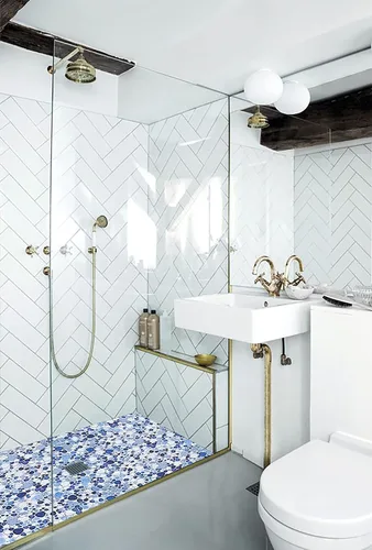 Vista 6 de Parrotile Azulejos Azules de Guijarros para Piso de Ducha, Mosaico para Salpicadero de Baño, Azulejos de Pared (5 Hojas)