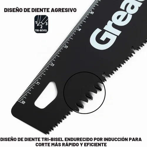 Vista 5 de GreatNeck 74003 - Sierra de mano de 15 pulgadas, hoja de acero SK-5, dientes de tres biseles, agarre cómodo, marco de aluminio, herramienta de corte