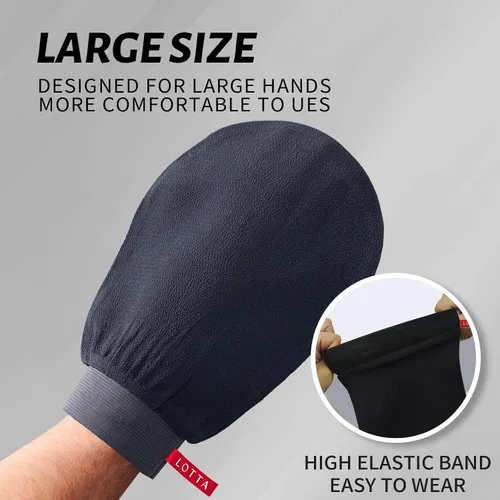 Vista 2 de LOTTA Manopla exfoliante coreana, 2 unidades, guantes de baño, autobronceadores, exfoliantes corporales, tamaño grande, adecuado para hombres