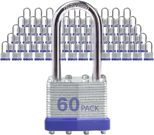 Vista 13 de Candados para Exteriores Lock, Cerradura de Llave, Candados con la Misma Llave - Candados con Llave de Acero Laminado con Grillete Largo, Paquete