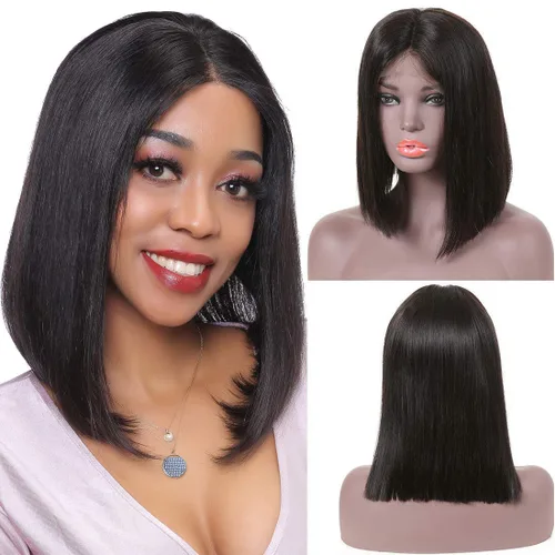 Vista 12 de Pelucas de cabello humano rizado rizado de 13 x 4 pulgadas con encaje frontal de oreja a oreja para mujeres, 1B, 8 pulgadas, corto, sin pegamento