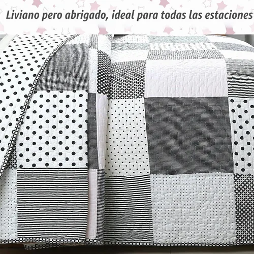 Vista 5 de Cozy Line Home Fashions - Juego de ropa de cama reversible de lunares y rayas en negro, blanco y rosa, con estrellas, de 100% algodón, colcha