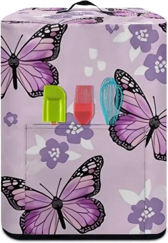 Vista 3 de Fundas antipolvo para freidora de aire, extra grandes, con estampado floral de mariposas moradas, accesorios para freidora de aire para horno