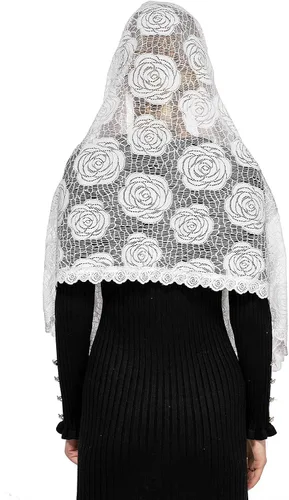 Vista 5 de Wgior Rose Rectangular capilla velo bufanda de la iglesia católica velos de Mantilla abrigo chal Masa cubierta de la cabeza