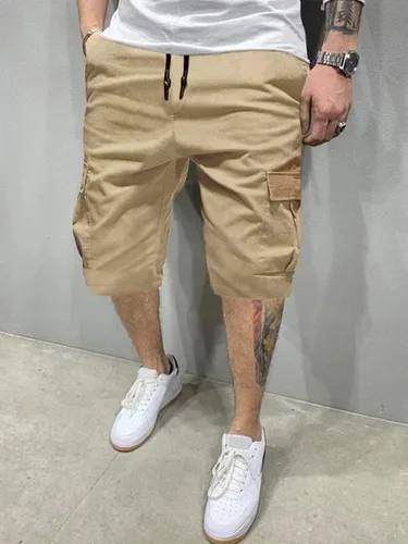 Vista 3 de PIDOGYM Men Cargo Shorts with Drawstring Durable 6 Pocket Outdoor Work Shorts, Relaxed Fit Cotton Tactical Hiking Half Pants