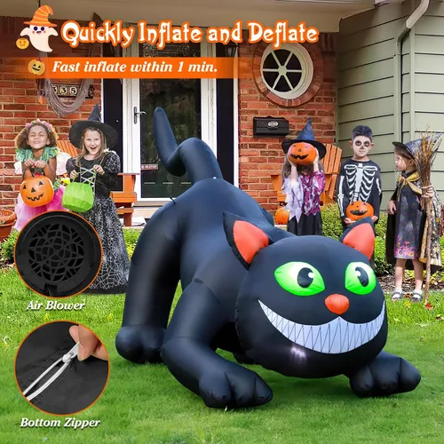 Vista 3 de FunFanso Decoración inflable de Halloween de 7 pies para patio de gato negro, decoración de Halloween al aire libre con luces LED brillantes