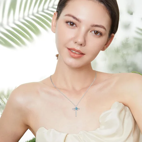 Vista 3 de JUSTKIDSTOY Collar de flor de nacimiento de plata de ley 925 con colgante de cruz floral, regalo de joyería para mujeres, novia, esposa, madre