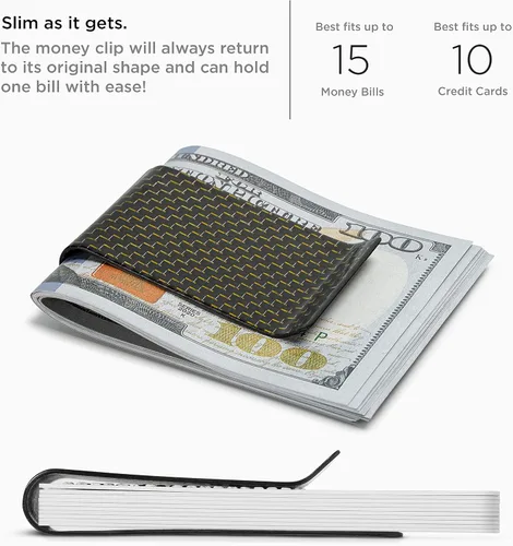 Vista 4 de SERMAN BRANDS Clip de dinero de fibra de carbono para hombres – Cartera delgada con clip de dinero RFID, bolsillo frontal minimalista, cartera EDC