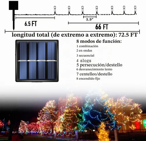 Vista 2 de Dazzle Bright Paquete de 2 tiras solares de Navidad verdes de 400 LED de 132 pies para exteriores, funciona con energía solar del día de San