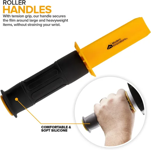 Vista 10 de Modern Innovations Rollo de envoltura elástica negro de 15 pulgadas con asas (1 rollo de 1000 pies), envoltura retráctil resistente para mudanzas