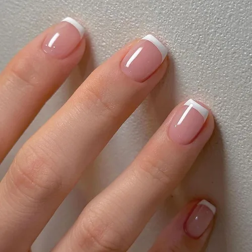 Vista 22 de Uñas postizas a presión con punta francesa verde, uñas postizas cuadradas cortas con diseños de cuentas de flores en 3D, uñas de verano, uñas Verde
