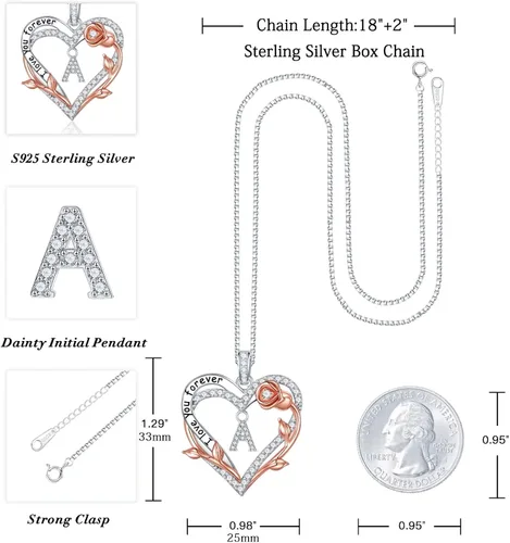Vista 5 de Iefil Regalos para el día de la madre, collar de plata de ley 925 con inicial de corazón rosa para mujer, collar con dije de letra de corazón
