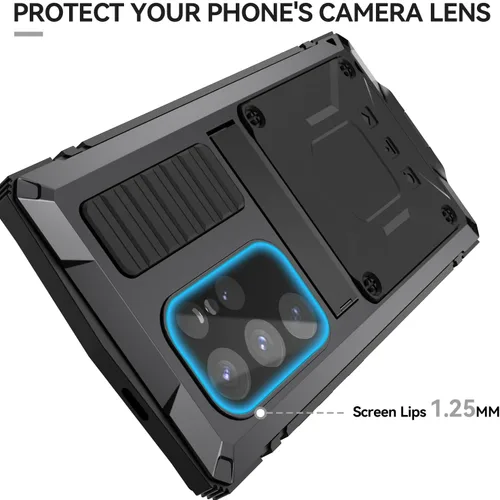 Vista 9 de Funda de metal para Samsung Galaxy S24 con protector de pantalla con función atril, funda para cámara S24, resistente armadura militar duradera