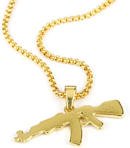 Vista 5 de HEYu jewelry Fashion Hip-Hop Gold Necklace ICED AK-47 Rifle Shape Army Style Gun Pendent Necklace For Men Women