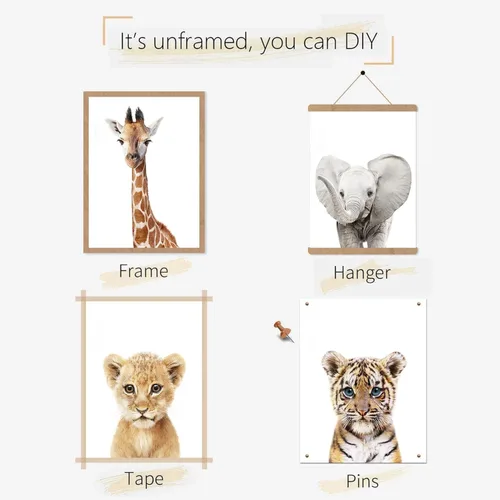 Vista 7 de calmart Arte de la pared: 6 Decoración para colgar en la pared de animales de la selva sin marco para la habitación de los niños, guardería, fiesta