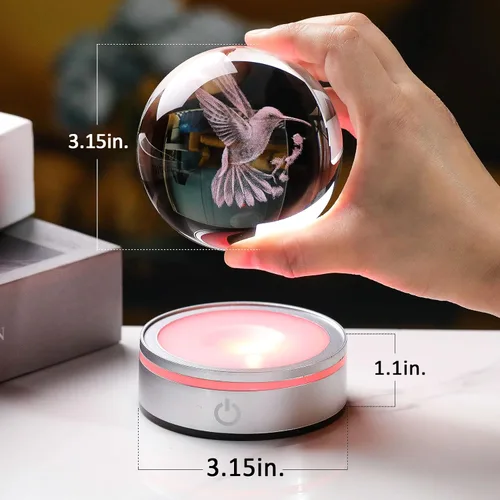 Vista 3 de Movdyka Bola de cristal 3D de colibrí, regalos para mujeres y hombres, adorno de colibrí de vidrio, figura de animales, decoración del hogar