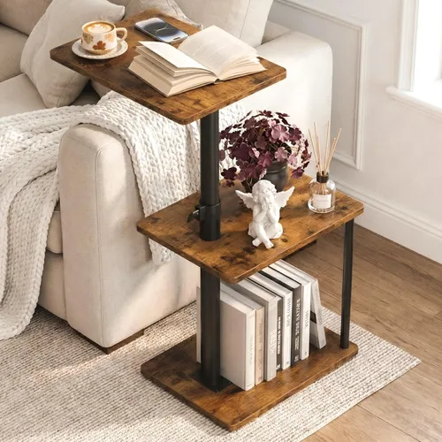 Vista 15 de Faesun Mesa auxiliar de mesa C de altura ajustable, bandeja giratoria de 360° para espacios pequeños, mesita de noche pequeña para sala de estar
